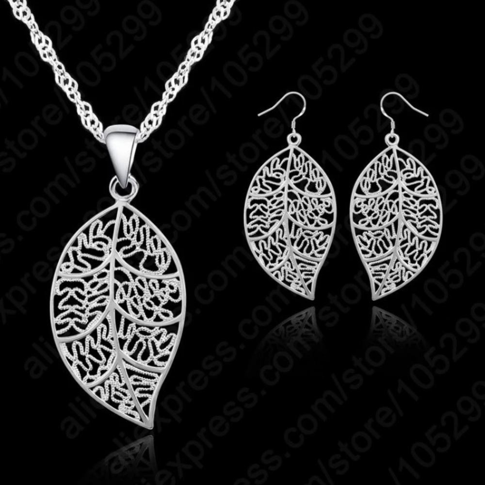 SALE! 925 Sterling Silver Ornate Leaf Necklace Set